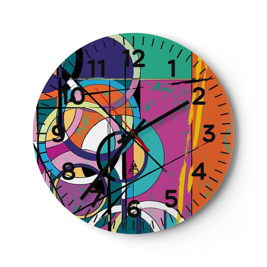 Zegar ścienny - Koło za kołem - 30x30cm - Abstrakcja Sztuka Grafika - Okrągły zegar ścienny - Nowoczeny Stylowy Zegar do salonu do kuchni - Cichy i Modny zegar ARTTOR