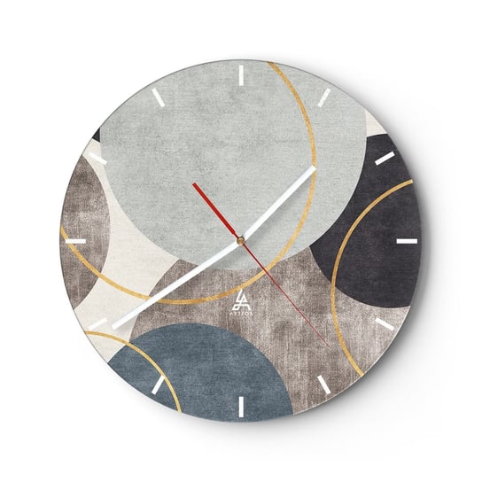 Zegar ścienny - Koło za kołem - 30x30cm - Okręgi Minimalistyczne Sztuka - Okrągły zegar na szkle - Nowoczeny Stylowy Zegar do salonu do kuchni - Cichy i Modny zegar ARTTOR