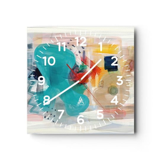 Zegar ścienny - Kolorowa gra - 30x30cm - Abstrakcja Farby Sztuka - Kwadratowy zegar ścienny - Nowoczeny Stylowy Zegar do salonu do kuchni - Cichy i Modny zegar ARTTOR