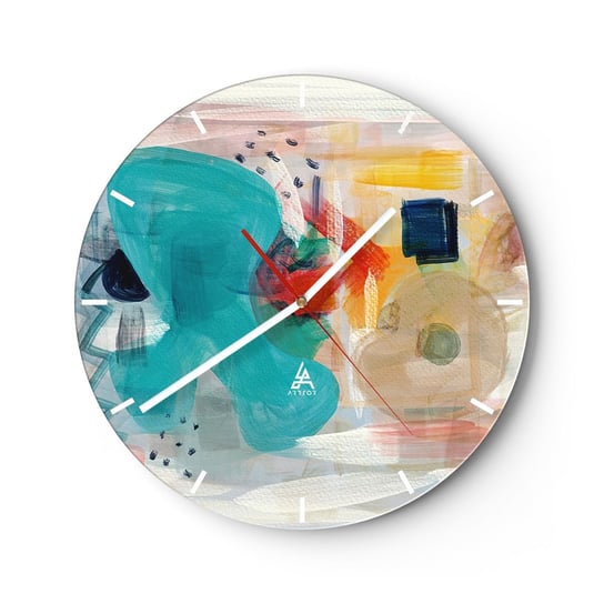 Zegar ścienny - Kolorowa gra - 30x30cm - Abstrakcja Farby Sztuka - Okrągły zegar na szkle - Nowoczeny Stylowy Zegar do salonu do kuchni - Cichy i Modny zegar ARTTOR