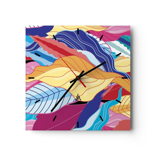 Zegar ścienny - Kolorowy bałagan - 30x30cm - Abstrakcja Kolorowe Liście Sztuka - Kwadratowy zegar na szkle - Nowoczeny Stylowy Zegar do salonu do kuchni - Cichy i Modny zegar ARTTOR