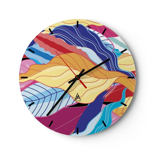 Zegar ścienny - Kolorowy bałagan - 30x30cm - Abstrakcja Kolorowe Liście Sztuka - Okrągły zegar na szkle - Nowoczeny Stylowy Zegar do salonu do kuchni - Cichy i Modny zegar ARTTOR