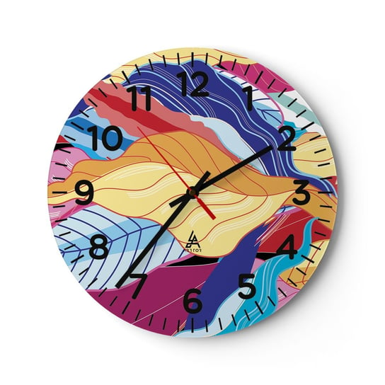 Zegar ścienny - Kolorowy bałagan - 40x40cm - Abstrakcja Kolorowe Liście Sztuka - Okrągły zegar szklany - Nowoczeny Stylowy Zegar do salonu do kuchni - Cichy i Modny zegar ARTTOR
