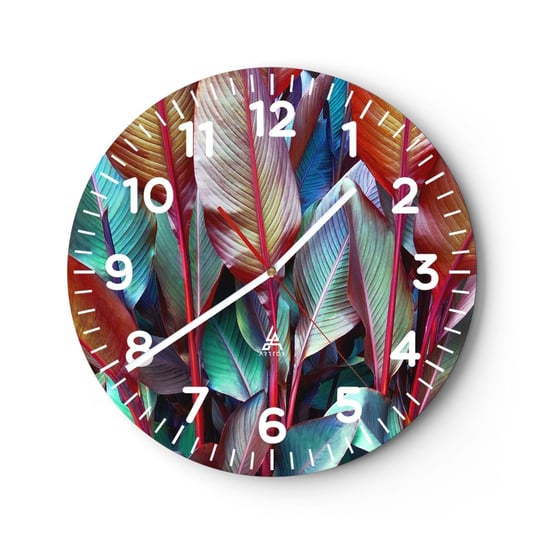 Zegar ścienny - Kolorowy gąszcz - 40x40cm - Liście Botanika Boho - Okrągły zegar szklany - Nowoczeny Stylowy Zegar do salonu do kuchni - Cichy i Modny zegar ARTTOR
