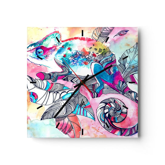 Zegar ścienny - Kolorowy jak nasz świat - 30x30cm - Kameleon Abstrakcja Natura - Kwadratowy zegar na szkle - Nowoczeny Stylowy Zegar do salonu do kuchni - Cichy i Modny zegar ARTTOR