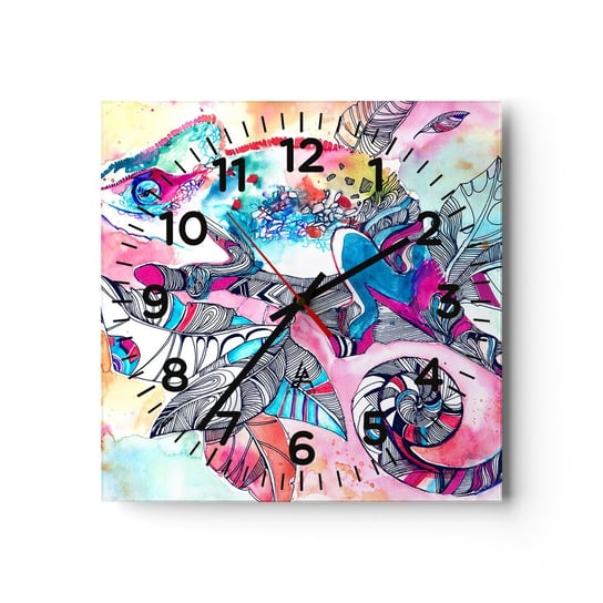 Zegar ścienny - Kolorowy jak nasz świat - 30x30cm - Kameleon Abstrakcja Natura - Kwadratowy zegar ścienny - Nowoczeny Stylowy Zegar do salonu do kuchni - Cichy i Modny zegar ARTTOR