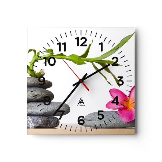 Zegar ścienny - Kolory życia i trwania - 30x30cm - Kwiat Kamienie Spa - Kwadratowy zegar ścienny - Nowoczeny Stylowy Zegar do salonu do kuchni - Cichy i Modny zegar ARTTOR