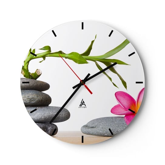 Zegar ścienny - Kolory życia i trwania - 30x30cm - Kwiat Kamienie Spa - Okrągły zegar na szkle - Nowoczeny Stylowy Zegar do salonu do kuchni - Cichy i Modny zegar ARTTOR