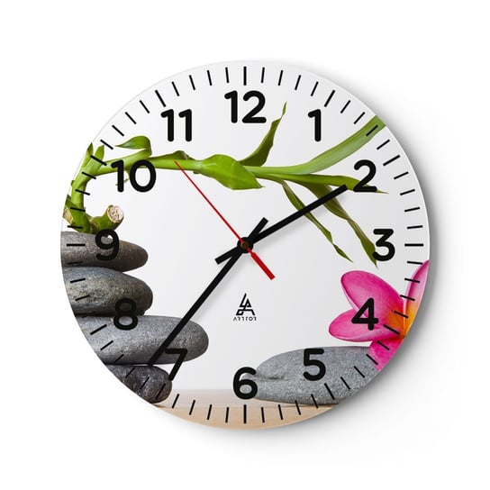 Zegar ścienny - Kolory życia i trwania - 40x40cm - Kwiat Kamienie Spa - Okrągły zegar szklany - Nowoczeny Stylowy Zegar do salonu do kuchni - Cichy i Modny zegar ARTTOR