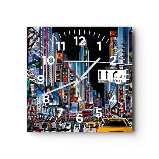 Zegar ścienny - Komiksowa wielka noc - 30x30cm - Miasto Architektura Nowy Jork - Kwadratowy zegar ścienny - Nowoczeny Stylowy Zegar do salonu do kuchni - Cichy i Modny zegar ARTTOR