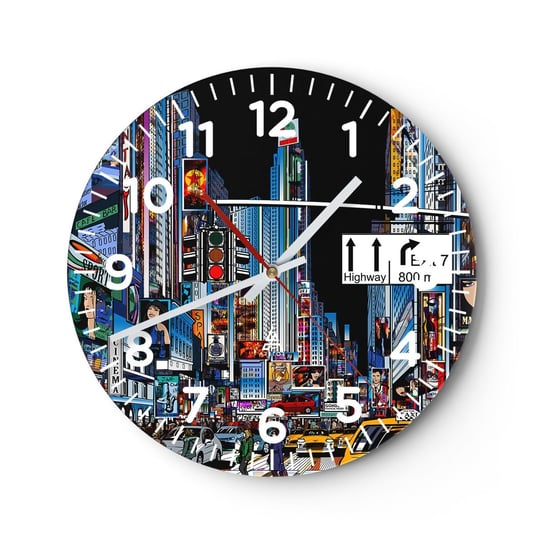 Zegar ścienny - Komiksowa wielka noc - 40x40cm - Miasto Architektura Nowy Jork - Okrągły zegar szklany - Nowoczeny Stylowy Zegar do salonu do kuchni - Cichy i Modny zegar ARTTOR