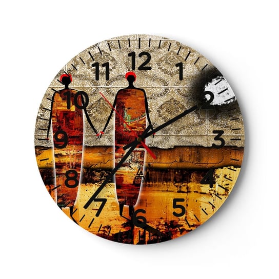 Zegar ścienny - Kompozycja etniczna w kolorach Afryki - 40x40cm - Ludzie Afryka Grafika - Okrągły zegar szklany - Nowoczeny Stylowy Zegar do salonu do kuchni - Cichy i Modny zegar ARTTOR