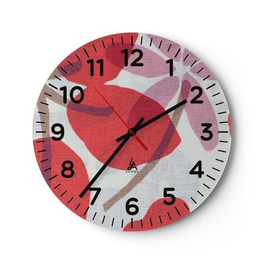 Zegar ścienny - Kompozycja kwiatowa w różu - 30x30cm - Boho Kwiaty Minimalizm - Okrągły zegar ścienny - Nowoczeny Stylowy Zegar do salonu do kuchni - Cichy i Modny zegar ARTTOR