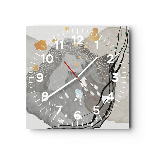 Zegar ścienny - Kompozycja organiczna - 30x30cm - Abstrakcja Kleksy Farba - Kwadratowy zegar ścienny - Nowoczeny Stylowy Zegar do salonu do kuchni - Cichy i Modny zegar ARTTOR