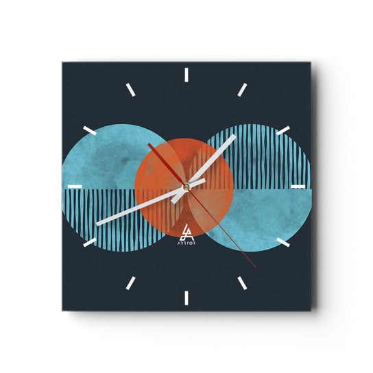 Zegar ścienny - Kompozycja symetryczna - 30x30cm - Abstrakcja Sztuka Wzór Geometryczny - Kwadratowy zegar na szkle - Nowoczeny Stylowy Zegar do salonu do kuchni - Cichy i Modny zegar ARTTOR
