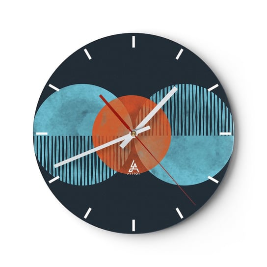 Zegar ścienny - Kompozycja symetryczna - 30x30cm - Abstrakcja Sztuka Wzór Geometryczny - Okrągły zegar na szkle - Nowoczeny Stylowy Zegar do salonu do kuchni - Cichy i Modny zegar ARTTOR