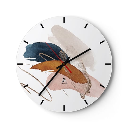 Zegar ścienny - Kompozycja uskrzydlona - 30x30cm - Abstrakcja Sztuka Design - Okrągły zegar na szkle - Nowoczeny Stylowy Zegar do salonu do kuchni - Cichy i Modny zegar ARTTOR