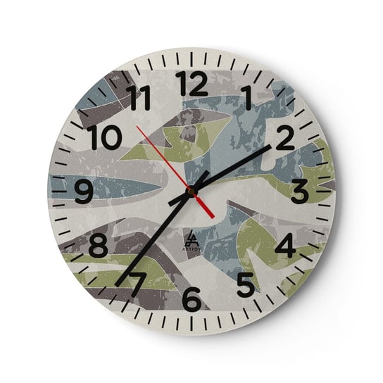Zegar ścienny - Kompozycja za szybą - 30x30cm - Kształty Abstrakcja Pastelowe - Okrągły zegar ścienny - Nowoczeny Stylowy Zegar do salonu do kuchni - Cichy i Modny zegar ARTTOR