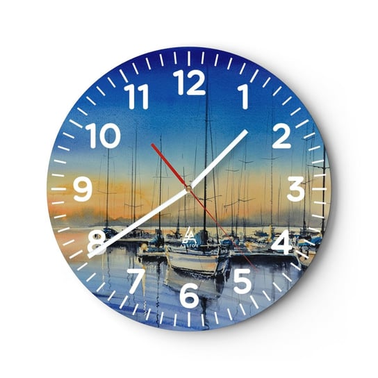 Zegar ścienny - Koniec dobrego dnia - 30x30cm - Jachty Pejzaż Morze - Okrągły zegar ścienny - Nowoczeny Stylowy Zegar do salonu do kuchni - Cichy i Modny zegar ARTTOR