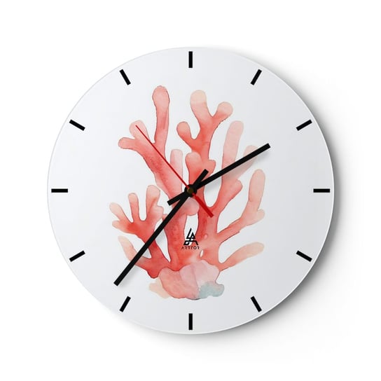 Zegar ścienny - Koral koloru koralowego - 30x30cm - Rafa Koralowa Nadmorski Minimalizm - Okrągły zegar na szkle - Nowoczeny Stylowy Zegar do salonu do kuchni - Cichy i Modny zegar ARTTOR