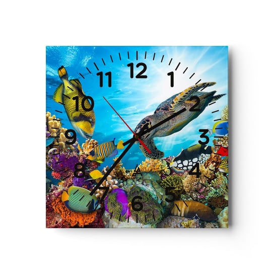 Zegar ścienny - Koralowa promenada - 30x30cm - Rafa Koralowa Morze Podwodny Świat - Kwadratowy zegar ścienny - Nowoczeny Stylowy Zegar do salonu do kuchni - Cichy i Modny zegar ARTTOR