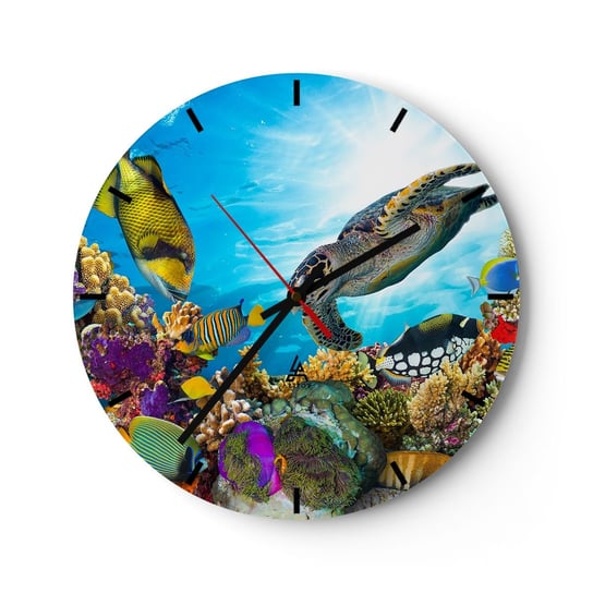Zegar ścienny - Koralowa promenada - 30x30cm - Rafa Koralowa Morze Podwodny Świat - Okrągły zegar na szkle - Nowoczeny Stylowy Zegar do salonu do kuchni - Cichy i Modny zegar ARTTOR