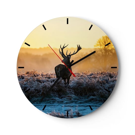 Zegar ścienny - Koronowany na swoich włościach - 30x30cm - Krajobraz Zwierzęta Jeleń - Okrągły zegar na szkle - Nowoczeny Stylowy Zegar do salonu do kuchni - Cichy i Modny zegar ARTTOR