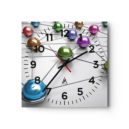 Zegar ścienny - Kosmiczna pajęczyna - 30x30cm - Abstrakcja Metalowe Kule 3D - Kwadratowy zegar ścienny - Nowoczeny Stylowy Zegar do salonu do kuchni - Cichy i Modny zegar ARTTOR