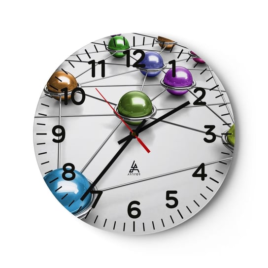 Zegar ścienny - Kosmiczna pajęczyna - 30x30cm - Abstrakcja Metalowe Kule 3D - Okrągły zegar ścienny - Nowoczeny Stylowy Zegar do salonu do kuchni - Cichy i Modny zegar ARTTOR
