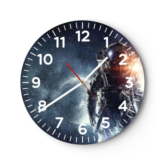 Zegar ścienny - Kosmiczna przygoda - 40x40cm - Kosmos Astronauta Gwiazdy - Okrągły zegar szklany - Nowoczeny Stylowy Zegar do salonu do kuchni - Cichy i Modny zegar ARTTOR