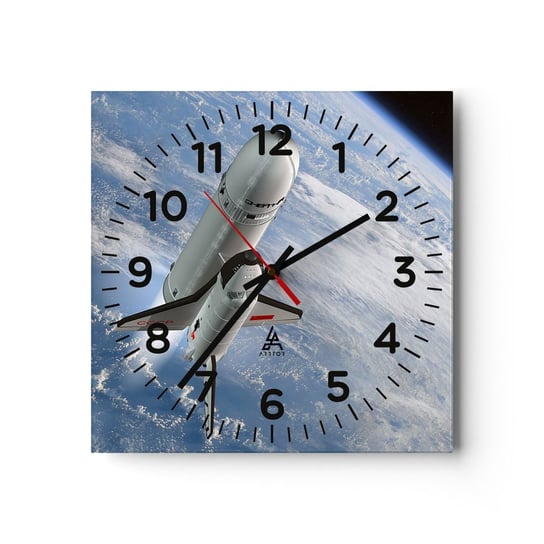 Zegar ścienny - Kosmiczne wniebowstąpienie - 30x30cm - Kosmos Sputnik Rakieta Kosmiczna - Kwadratowy zegar ścienny - Nowoczeny Stylowy Zegar do salonu do kuchni - Cichy i Modny zegar ARTTOR