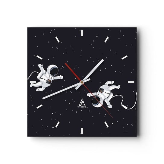 Zegar ścienny - Kosmiczny pląs - 30x30cm - Abstrakcja Astronauta Kosmos - Kwadratowy zegar na szkle - Nowoczeny Stylowy Zegar do salonu do kuchni - Cichy i Modny zegar ARTTOR