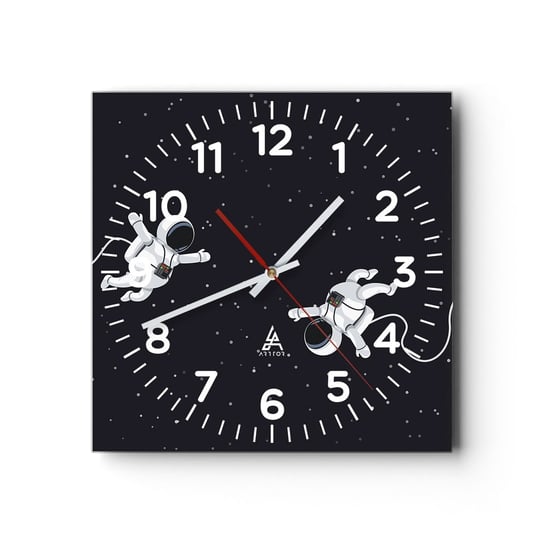 Zegar ścienny - Kosmiczny pląs - 40x40cm - Abstrakcja Astronauta Kosmos - Kwadratowy zegar szklany - Nowoczeny Stylowy Zegar do salonu do kuchni - Cichy i Modny zegar ARTTOR
