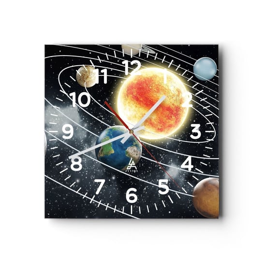 Zegar ścienny - Kosmiczny taniec - 30x30cm - Kosmos Galaktyka Układ Słoneczny - Kwadratowy zegar ścienny - Nowoczeny Stylowy Zegar do salonu do kuchni - Cichy i Modny zegar ARTTOR