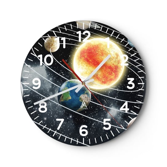 Zegar ścienny - Kosmiczny taniec - 40x40cm - Kosmos Galaktyka Układ Słoneczny - Okrągły zegar szklany - Nowoczeny Stylowy Zegar do salonu do kuchni - Cichy i Modny zegar ARTTOR