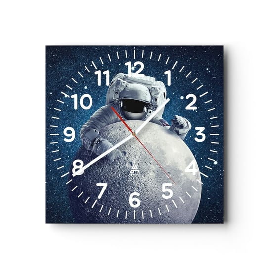 Zegar ścienny - Kosmiczny żartowniś - 30x30cm - Astronauta Kosmos Księżyc - Kwadratowy zegar ścienny - Nowoczeny Stylowy Zegar do salonu do kuchni - Cichy i Modny zegar ARTTOR
