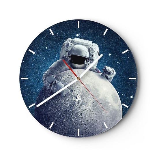 Zegar ścienny - Kosmiczny żartowniś - 30x30cm - Astronauta Kosmos Księżyc - Okrągły zegar na szkle - Nowoczeny Stylowy Zegar do salonu do kuchni - Cichy i Modny zegar ARTTOR