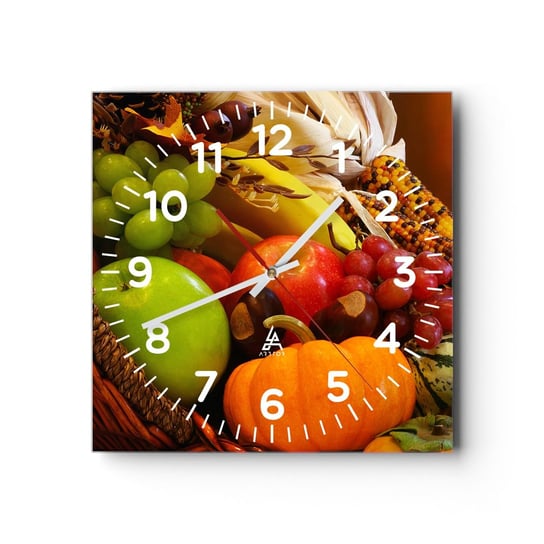 Zegar ścienny -  Koszyk urodzaju - 30x30cm - Gastronomia Owoce Warzywa - Kwadratowy zegar ścienny - Nowoczeny Stylowy Zegar do salonu do kuchni - Cichy i Modny zegar ARTTOR