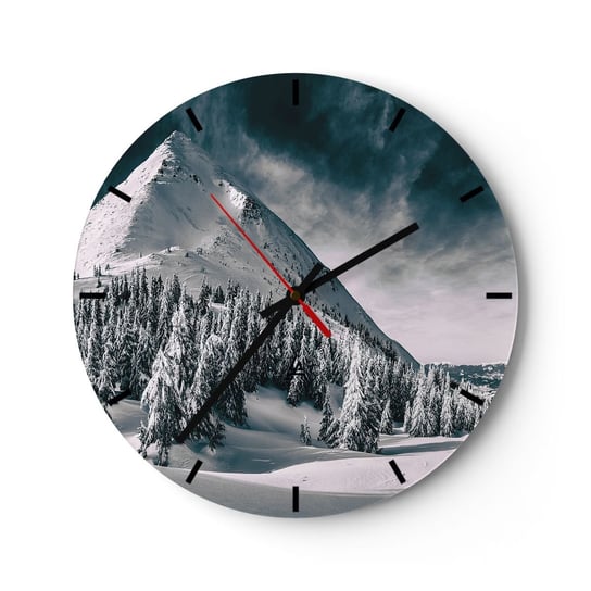 Zegar ścienny - Kraina śniegu i lodu - 30x30cm - Krajobraz Góry Las - Okrągły zegar na szkle - Nowoczeny Stylowy Zegar do salonu do kuchni - Cichy i Modny zegar ARTTOR
