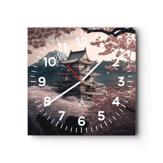 Zegar ścienny - Kraj kwitnącej wiśni - 30x30cm - Azja Japonia Wiśnia Japońska - Kwadratowy zegar ścienny - Nowoczeny Stylowy Zegar do salonu do kuchni - Cichy i Modny zegar ARTTOR