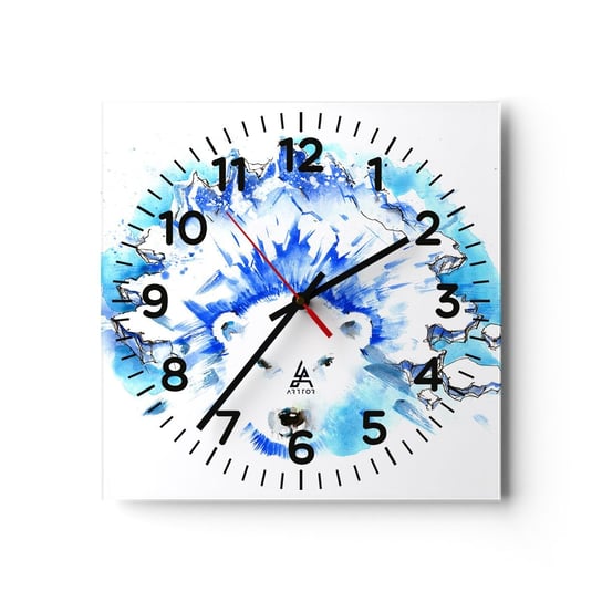 Zegar ścienny - Król Arktyki w lodowej koronie - 30x30cm - Abstrakcja Niedźwiedź Polarny Antarktyda - Kwadratowy zegar ścienny - Nowoczeny Stylowy Zegar do salonu do kuchni - Cichy i Modny zegar ARTTOR