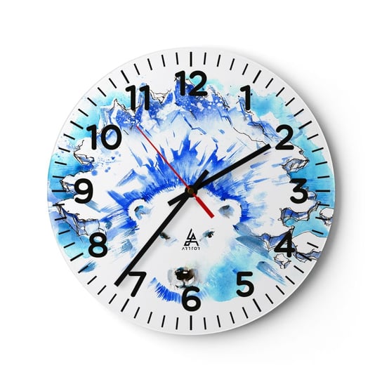 Zegar ścienny - Król Arktyki w lodowej koronie - 40x40cm - Abstrakcja Niedźwiedź Polarny Antarktyda - Okrągły zegar szklany - Nowoczeny Stylowy Zegar do salonu do kuchni - Cichy i Modny zegar ARTTOR