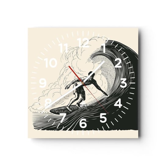 Zegar ścienny - Król fali - 30x30cm - Fala Surfing Sport - Kwadratowy zegar ścienny - Nowoczeny Stylowy Zegar do salonu do kuchni - Cichy i Modny zegar ARTTOR