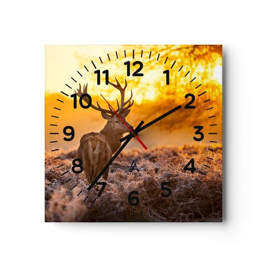 Zegar ścienny - Król jesiennego lasu - 30x30cm - Krajobraz Jeleń Natura - Kwadratowy zegar ścienny - Nowoczeny Stylowy Zegar do salonu do kuchni - Cichy i Modny zegar ARTTOR