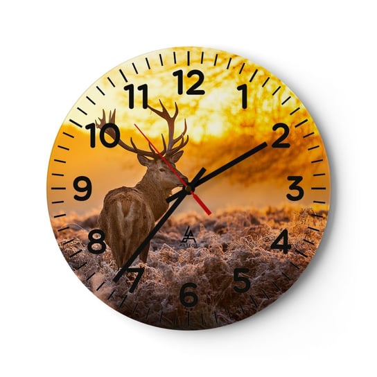 Zegar ścienny - Król jesiennego lasu - 30x30cm - Krajobraz Jeleń Natura - Okrągły zegar ścienny - Nowoczeny Stylowy Zegar do salonu do kuchni - Cichy i Modny zegar ARTTOR