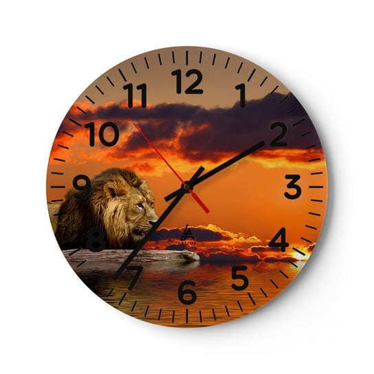 Zegar ścienny - Król natury - 30x30cm - Lew Zachód Słońca Zwierzęta - Okrągły zegar ścienny - Nowoczeny Stylowy Zegar do salonu do kuchni - Cichy i Modny zegar ARTTOR