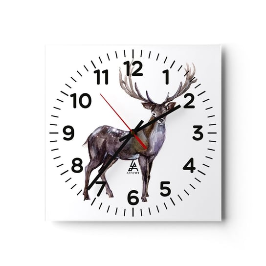 Zegar ścienny - Król północnej puszczy - 30x30cm - Zwierzęta Jeleń Natura - Kwadratowy zegar ścienny - Nowoczeny Stylowy Zegar do salonu do kuchni - Cichy i Modny zegar ARTTOR