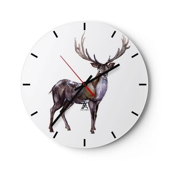 Zegar ścienny - Król północnej puszczy - 30x30cm - Zwierzęta Jeleń Natura - Okrągły zegar na szkle - Nowoczeny Stylowy Zegar do salonu do kuchni - Cichy i Modny zegar ARTTOR