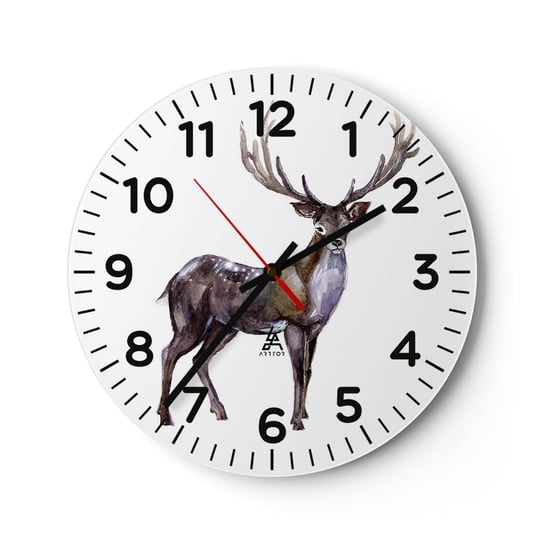 Zegar ścienny - Król północnej puszczy - 40x40cm - Zwierzęta Jeleń Natura - Okrągły zegar szklany - Nowoczeny Stylowy Zegar do salonu do kuchni - Cichy i Modny zegar ARTTOR