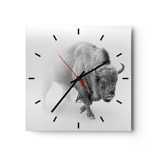 Zegar ścienny - Król prerii - 30x30cm - Żubr Zwierzęta Bizon - Kwadratowy zegar na szkle - Nowoczeny Stylowy Zegar do salonu do kuchni - Cichy i Modny zegar ARTTOR